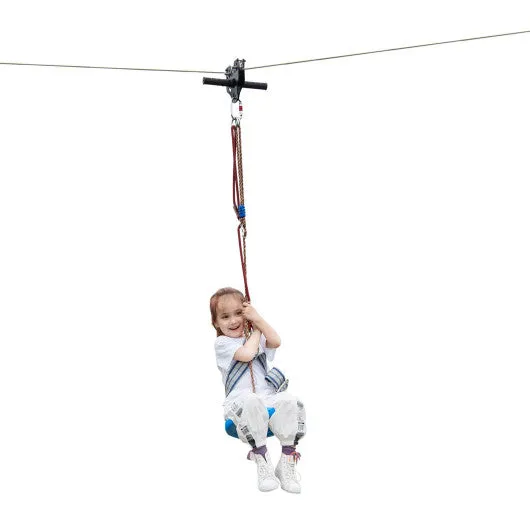 100 Feet Zipline Kit for Backyard Kids Adults with Stainless Steel Spring Brake Seat