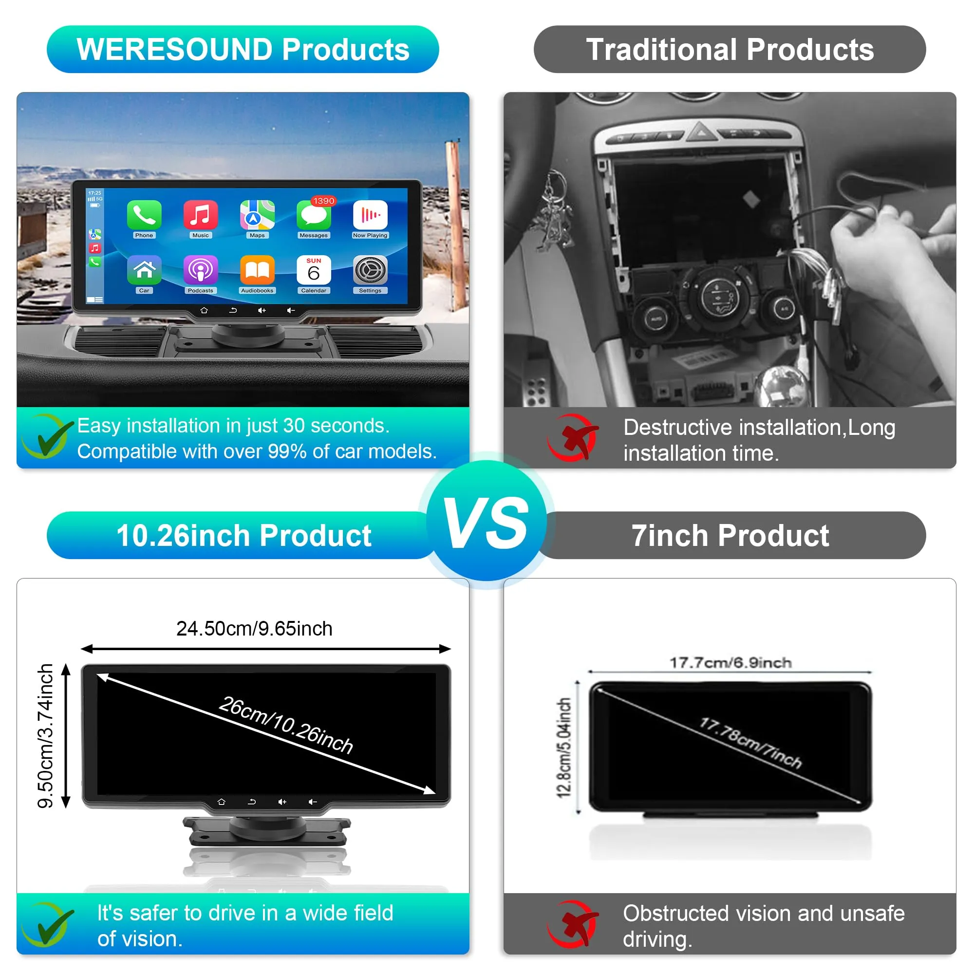 10.26" Portable Car Radio with Backup Camera,Wireless Dash Mount Apple CarPlay&Android Auto, Touch Screen Display, Double Din Stereo Bluetooth, Mirror Link, FM, Drive Mate Car Play Navigation,Carbuddy