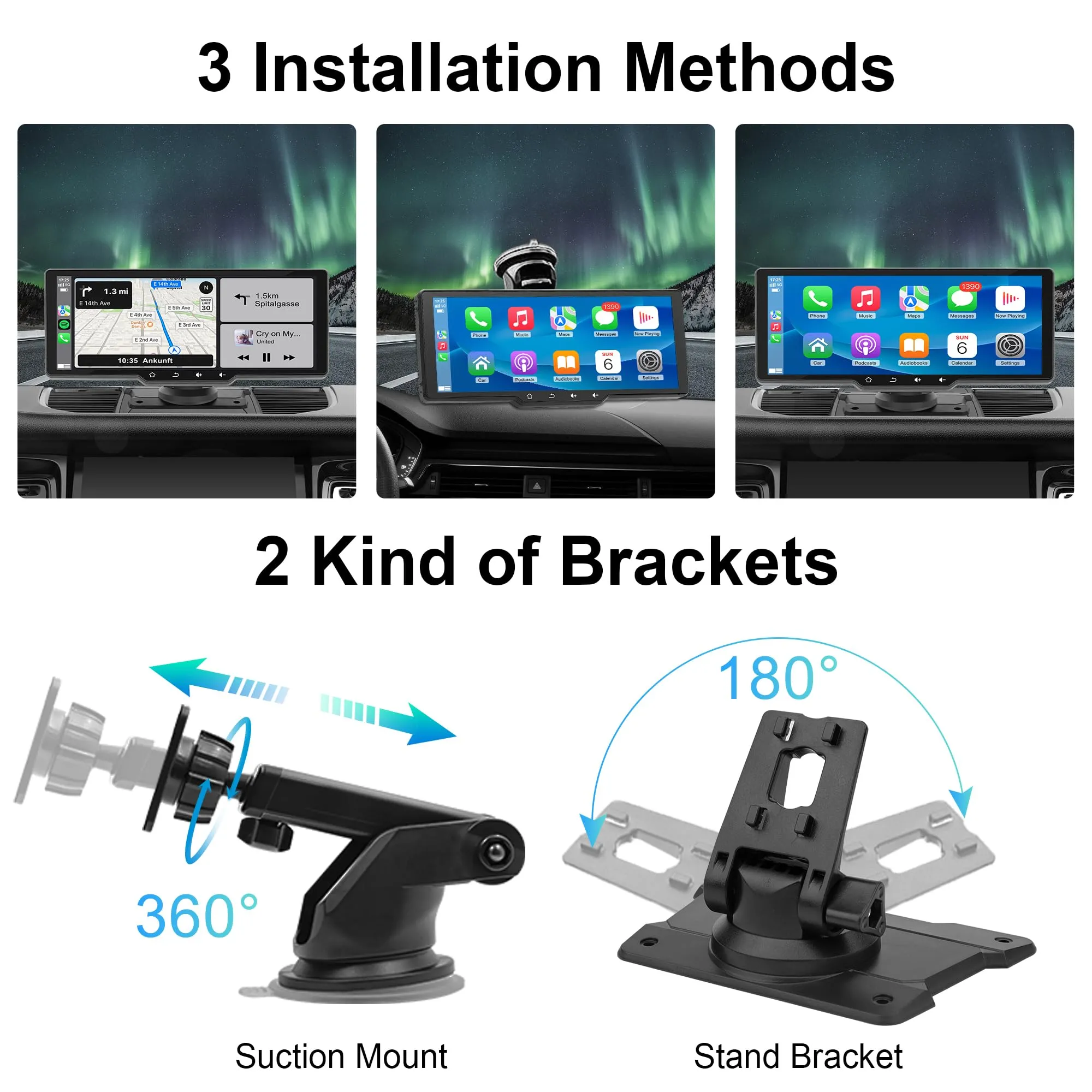 10.26" Portable Car Radio with Backup Camera,Wireless Dash Mount Apple CarPlay&Android Auto, Touch Screen Display, Double Din Stereo Bluetooth, Mirror Link, FM, Drive Mate Car Play Navigation,Carbuddy
