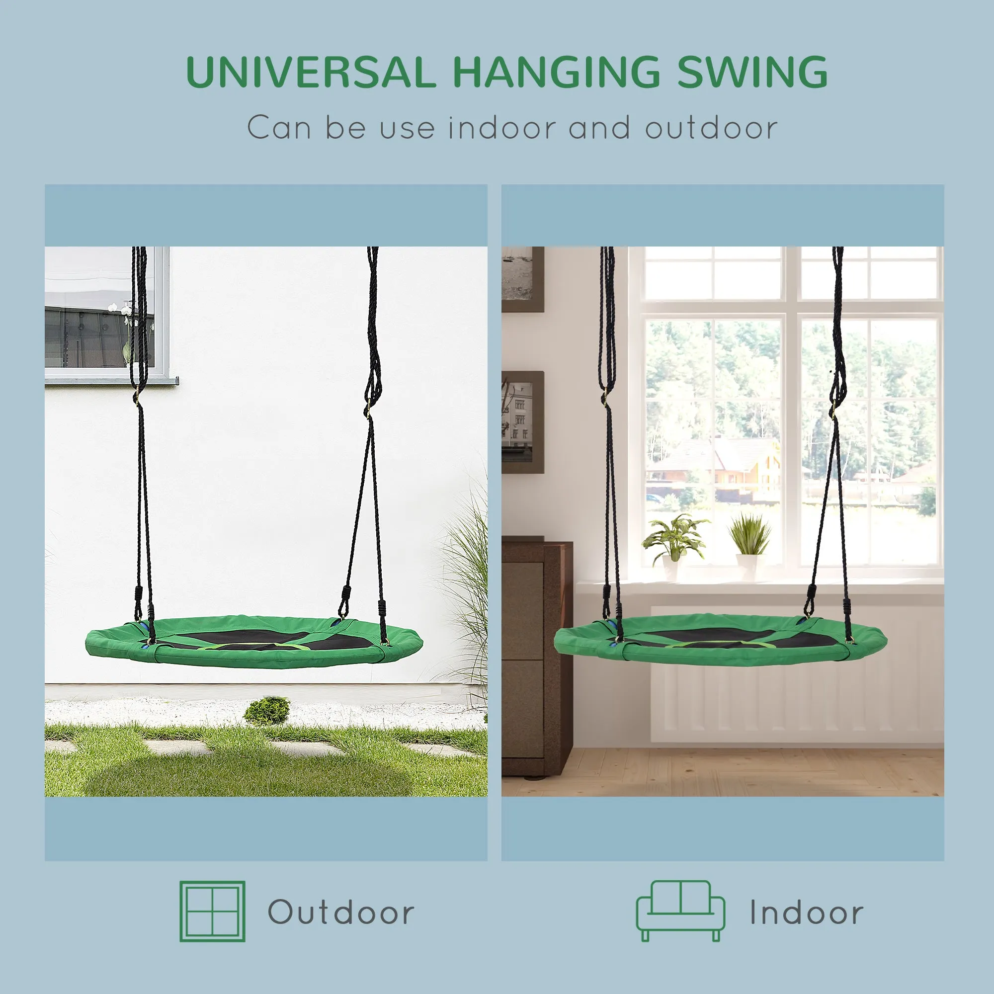40 Inch / 100 cm Tree Swing Round Kids Nest Swing Seat Adjustable Rope for Outdoor Backyard Garden Play Activity Green