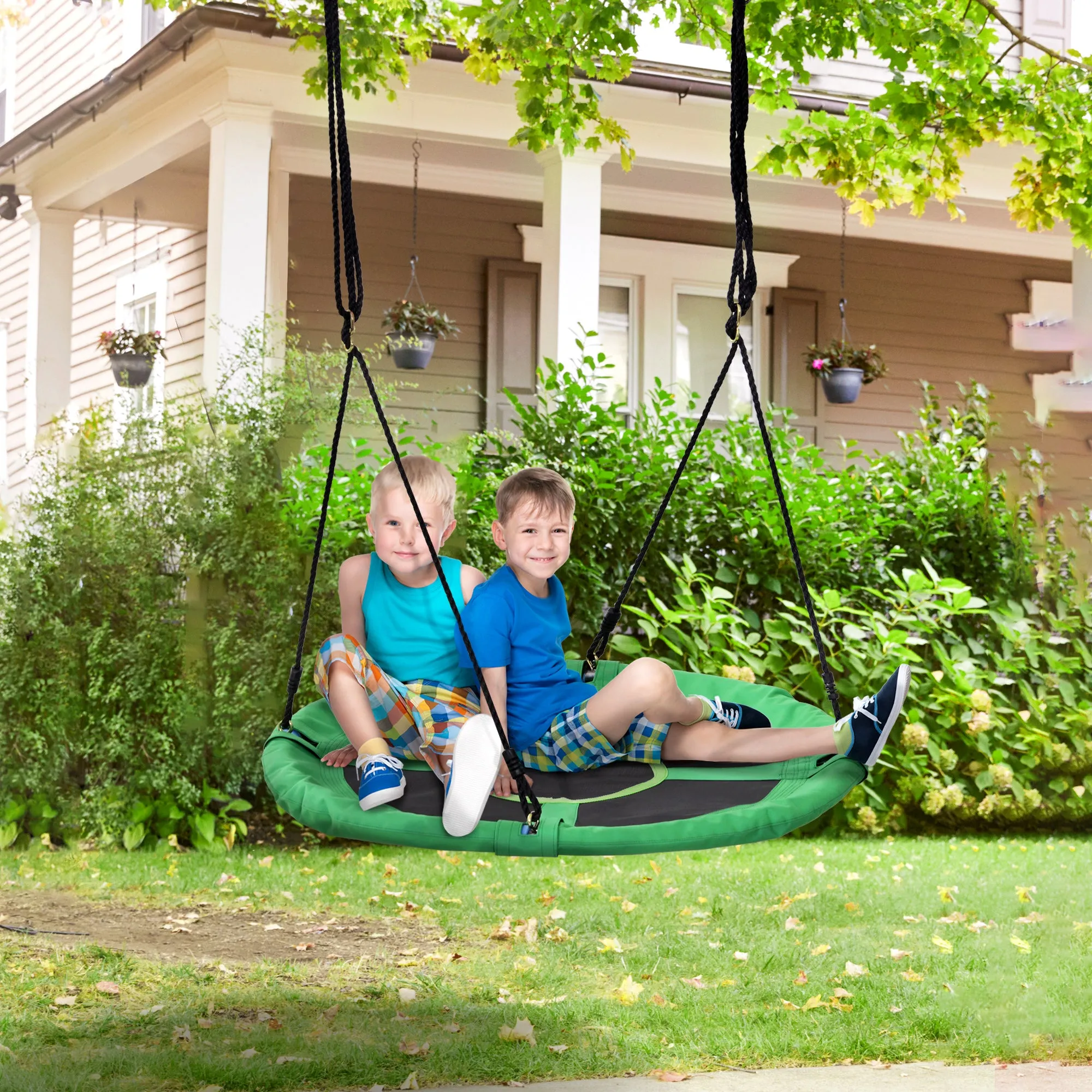 40 Inch / 100 cm Tree Swing Round Kids Nest Swing Seat Adjustable Rope for Outdoor Backyard Garden Play Activity Green