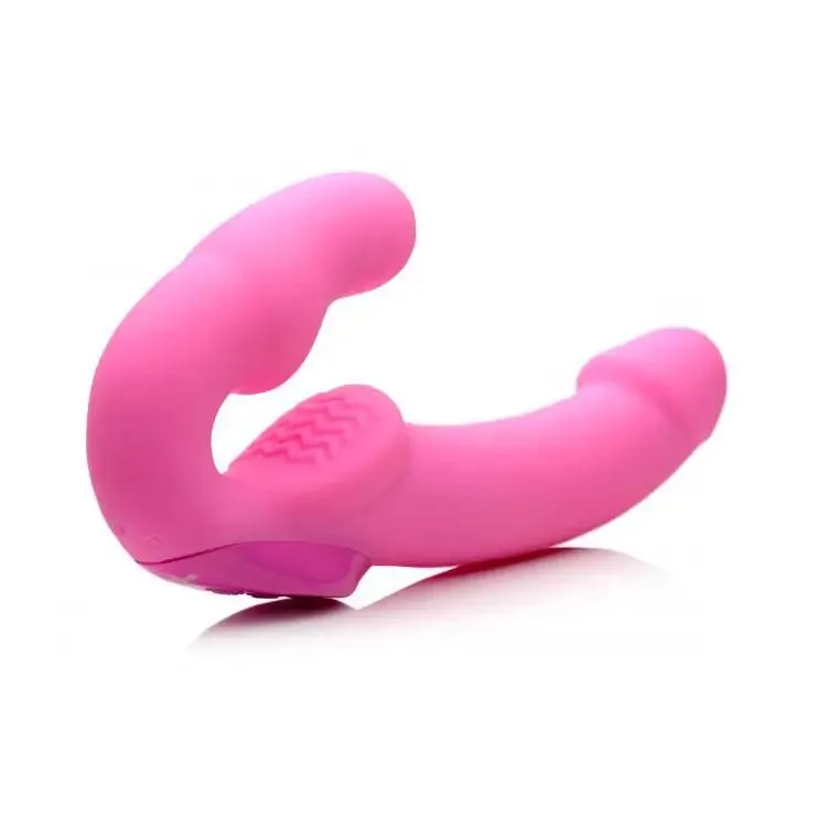 9.5-inch Silicone Pink Rechargeable Vibrating Strapless Strap on Dildo