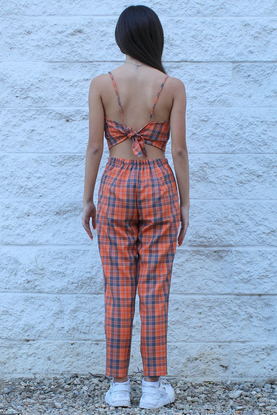 Adjustable Cami Top and Pants - Orange Plaid