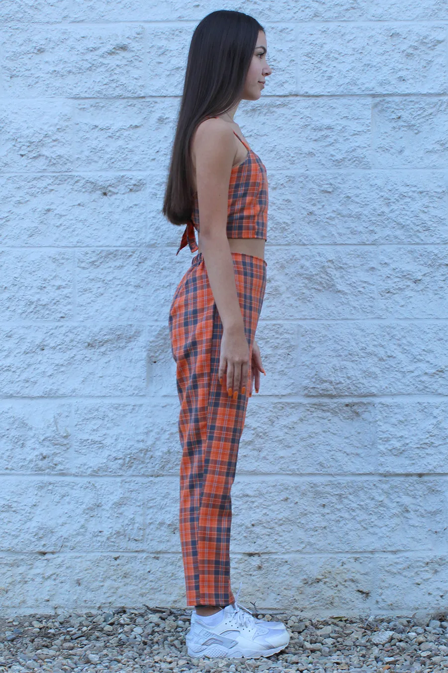 Adjustable Cami Top and Pants - Orange Plaid