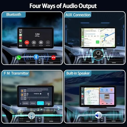 Apple Carplay Wireless Portable Touchscreen Car Stereo Bluetooth Voice Control 7" Apple Car Play & Android Auto Car Audio HD Screen with 1080p Backup Camera GPS Navigation/Mirror Link Fits All Cars