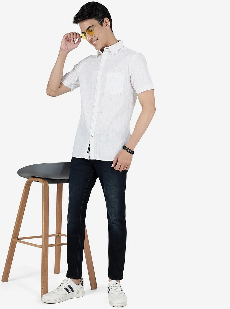 Blue & Yellow Checked Slim Fit Casual Shirt | JadeBlue