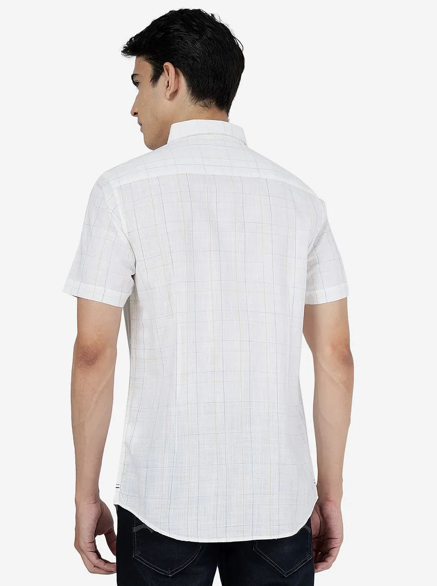 Blue & Yellow Checked Slim Fit Casual Shirt | JadeBlue