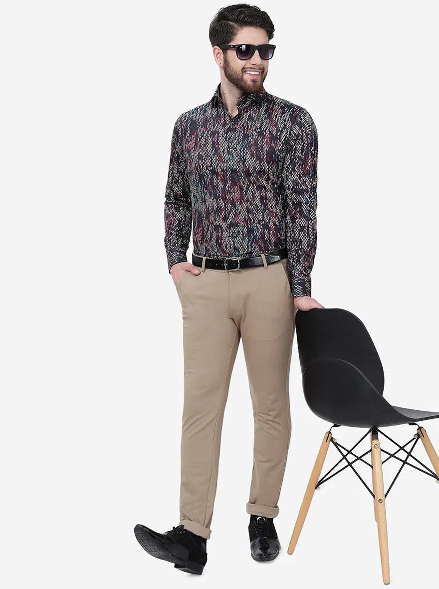 Brown & Black Printed Slim Fit Party Wear Shirt | JB Studio