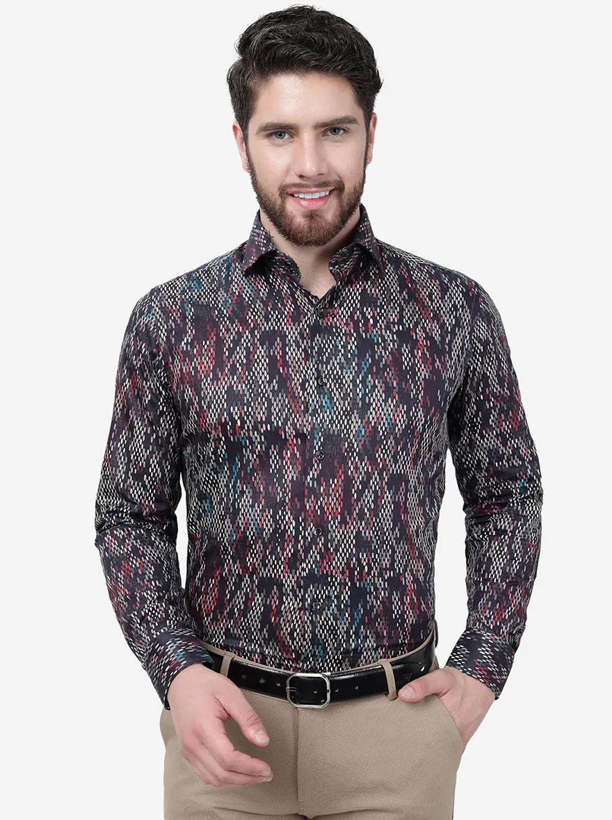 Brown & Black Printed Slim Fit Party Wear Shirt | JB Studio