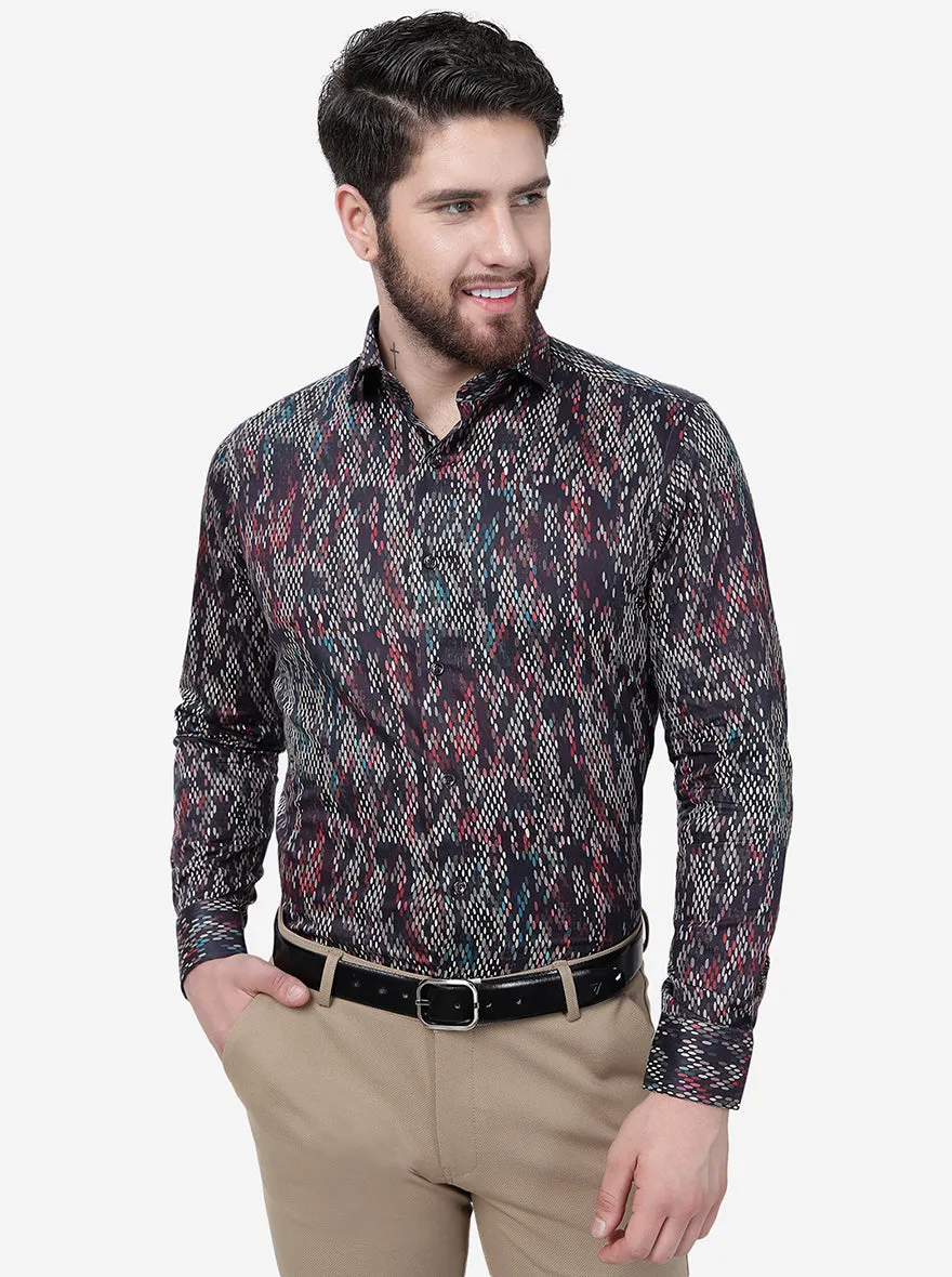 Brown & Black Printed Slim Fit Party Wear Shirt | JB Studio
