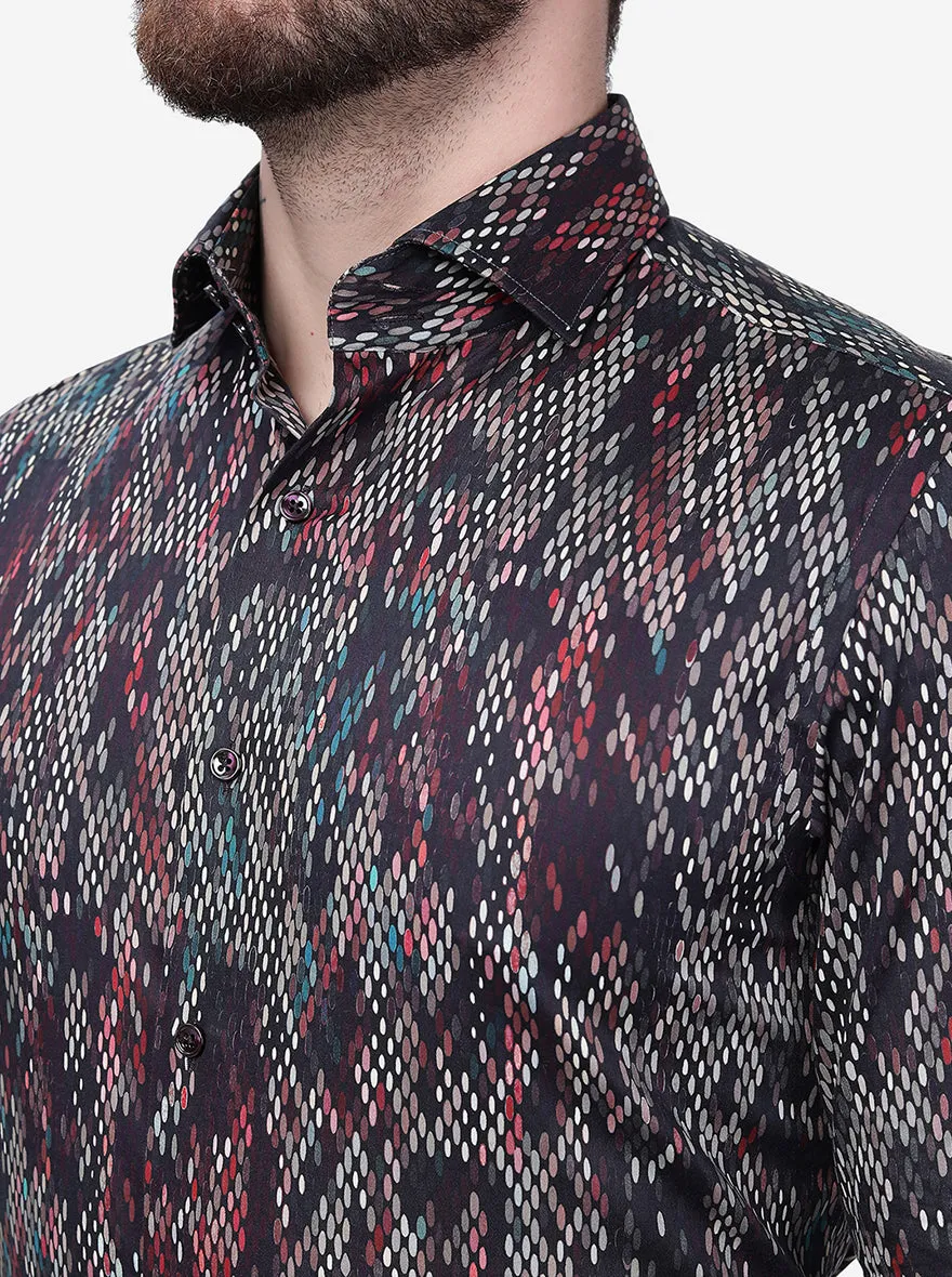Brown & Black Printed Slim Fit Party Wear Shirt | JB Studio