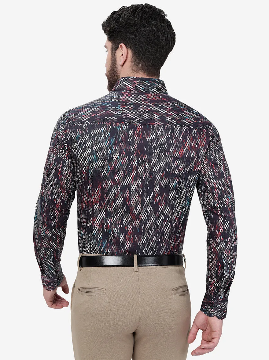 Brown & Black Printed Slim Fit Party Wear Shirt | JB Studio