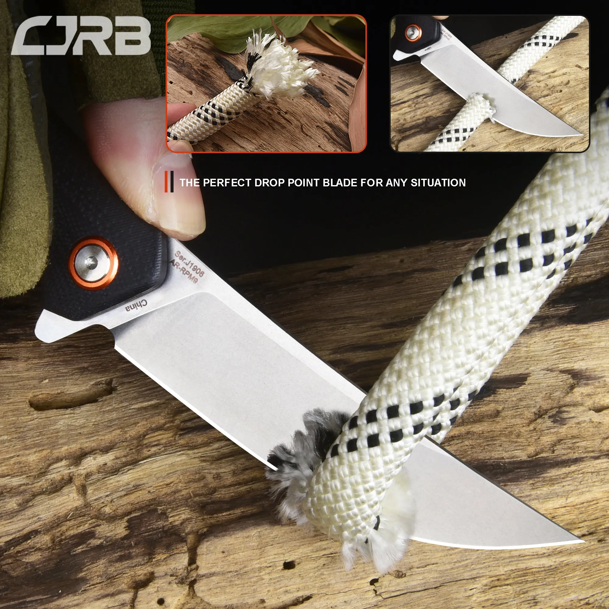 CJRB Gobi  J1906 D2/AR-RPM9 Blade G10(contoured & CNC pattern texture) Handle Folding Knives