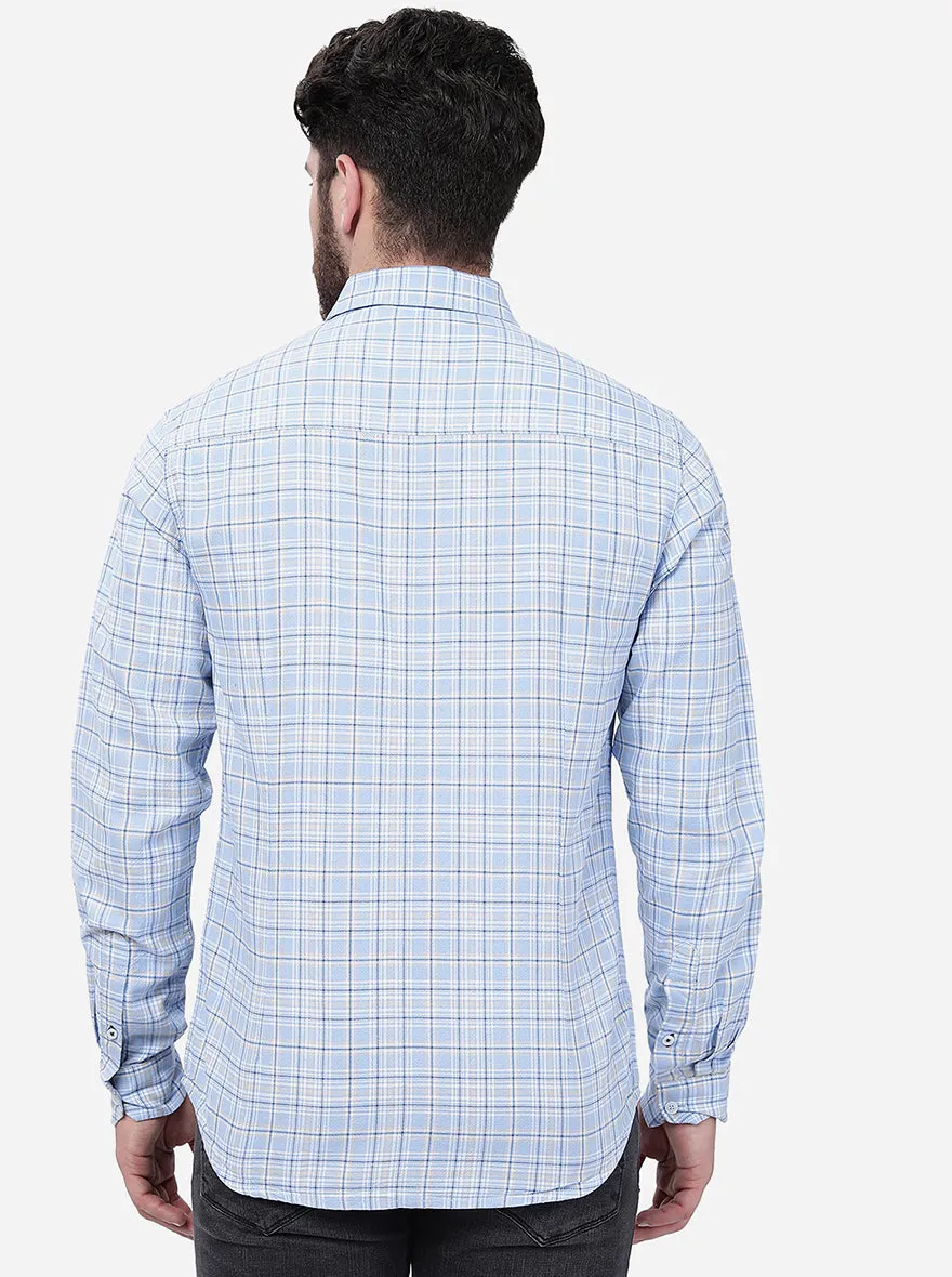 Dusk Blue Checked Slim Fit Semi Casual Shirt | Greenfibre
