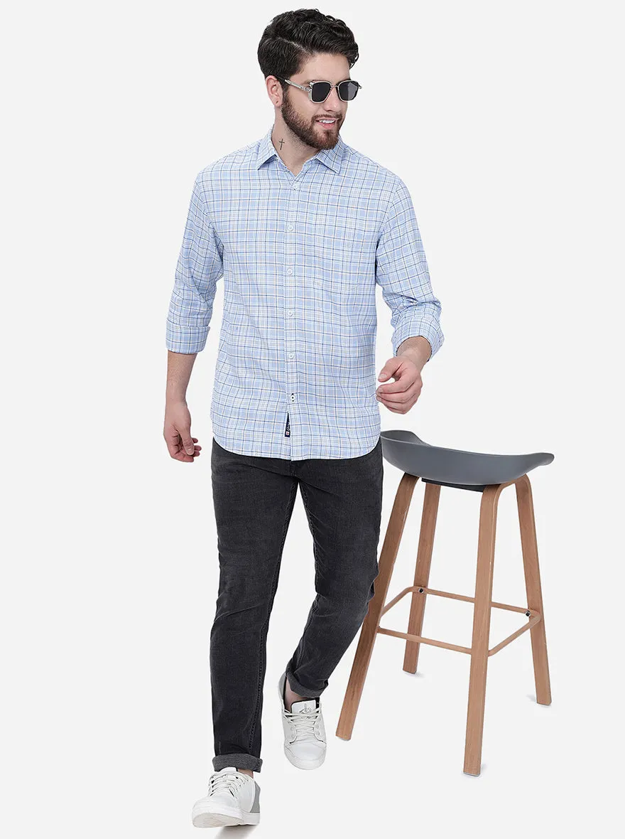 Dusk Blue Checked Slim Fit Semi Casual Shirt | Greenfibre