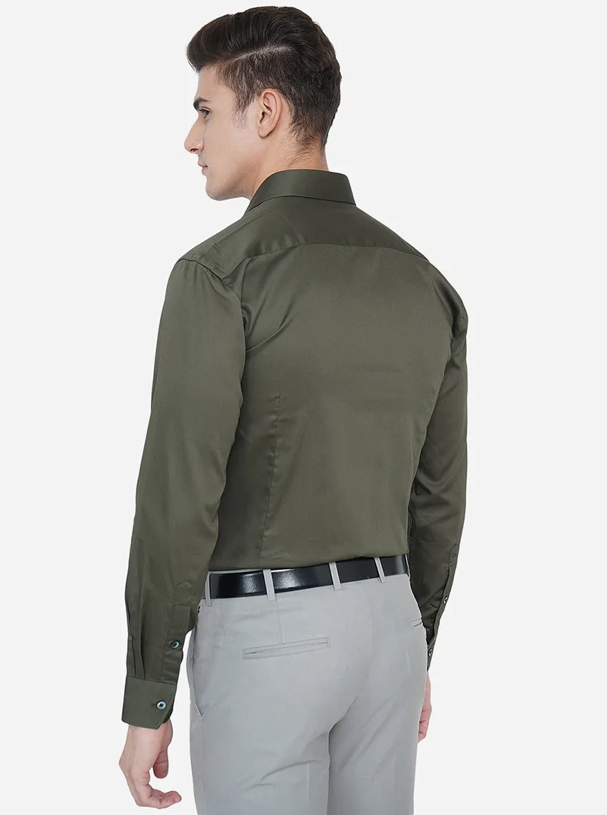 Emerald Green Solid Slim Fit Formal Shirt | Metal
