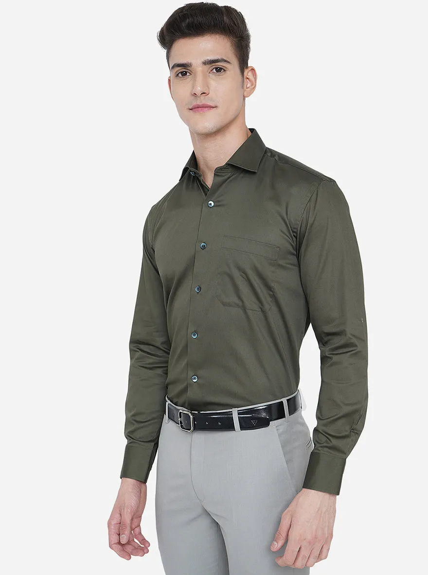 Emerald Green Solid Slim Fit Formal Shirt | Metal