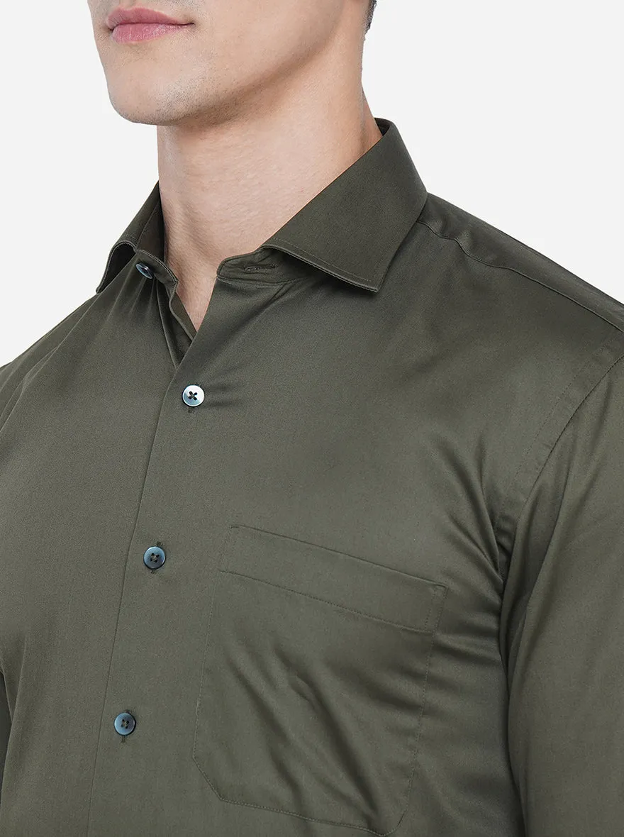 Emerald Green Solid Slim Fit Formal Shirt | Metal