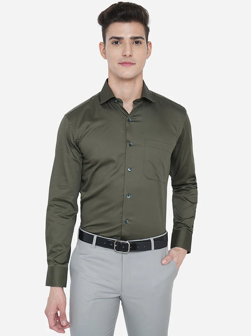 Emerald Green Solid Slim Fit Formal Shirt | Metal