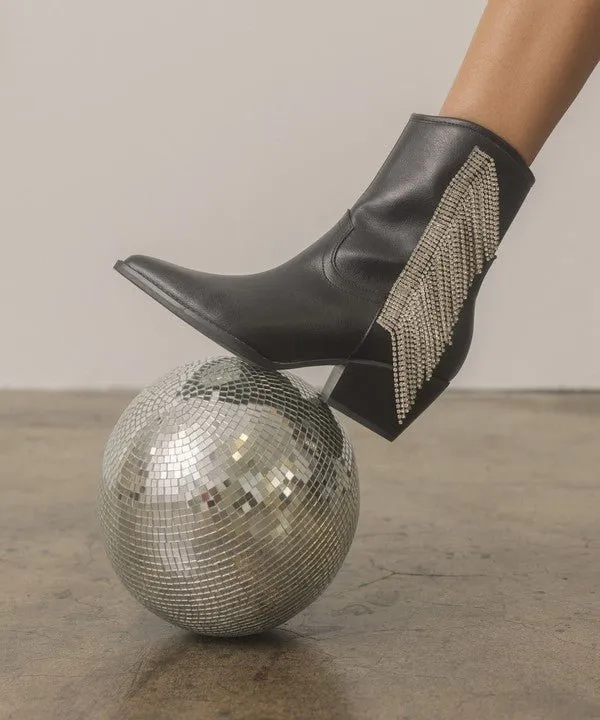 Glamorous Rhinestone Fringe Ankle Cowboy Boot
