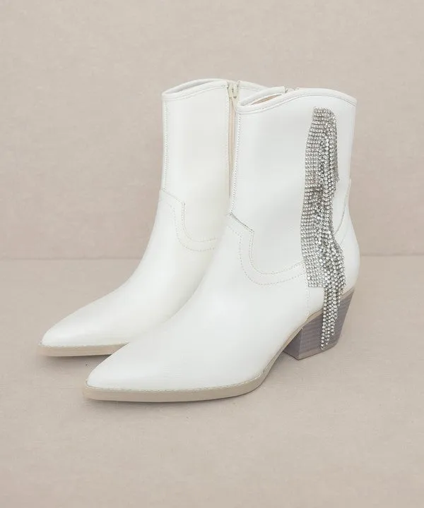 Glamorous Rhinestone Fringe Ankle Cowboy Boot