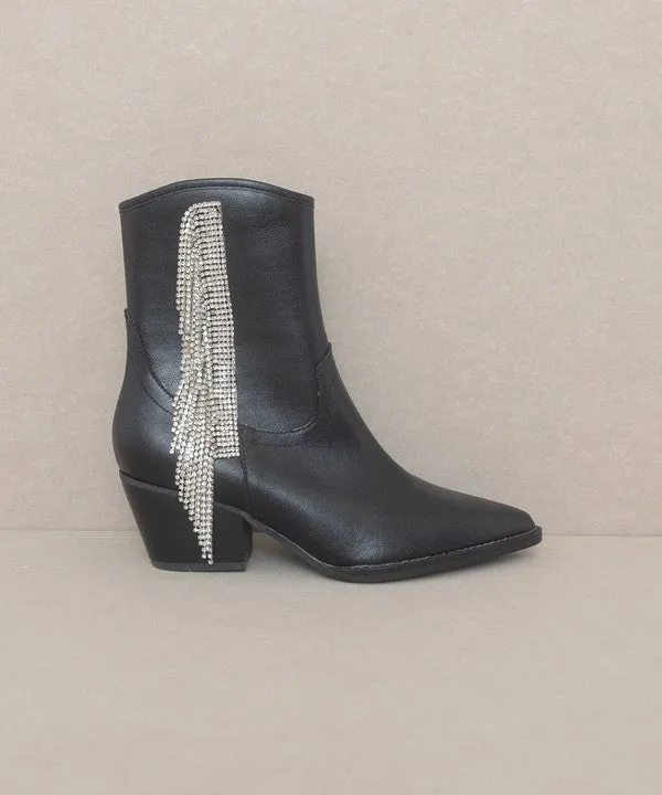 Glamorous Rhinestone Fringe Ankle Cowboy Boot