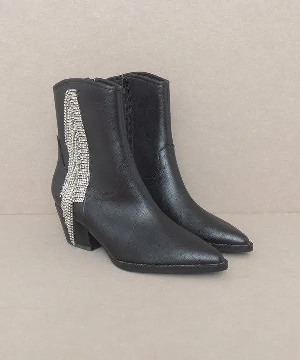 Glamorous Rhinestone Fringe Ankle Cowboy Boot