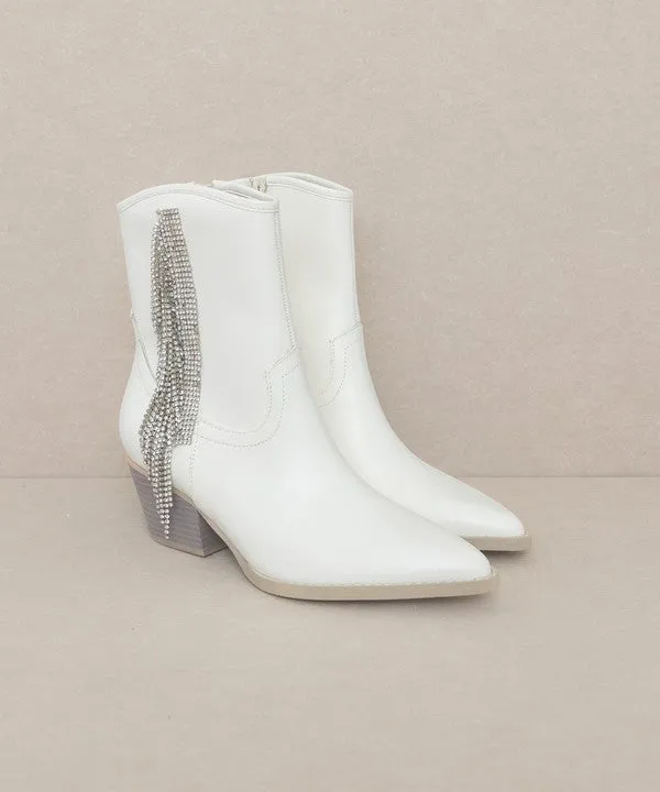 Glamorous Rhinestone Fringe Ankle Cowboy Boot
