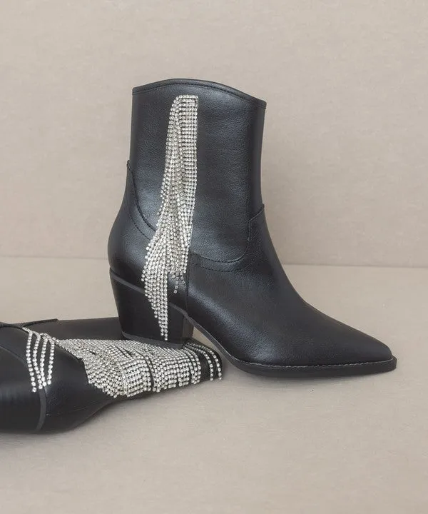 Glamorous Rhinestone Fringe Ankle Cowboy Boot