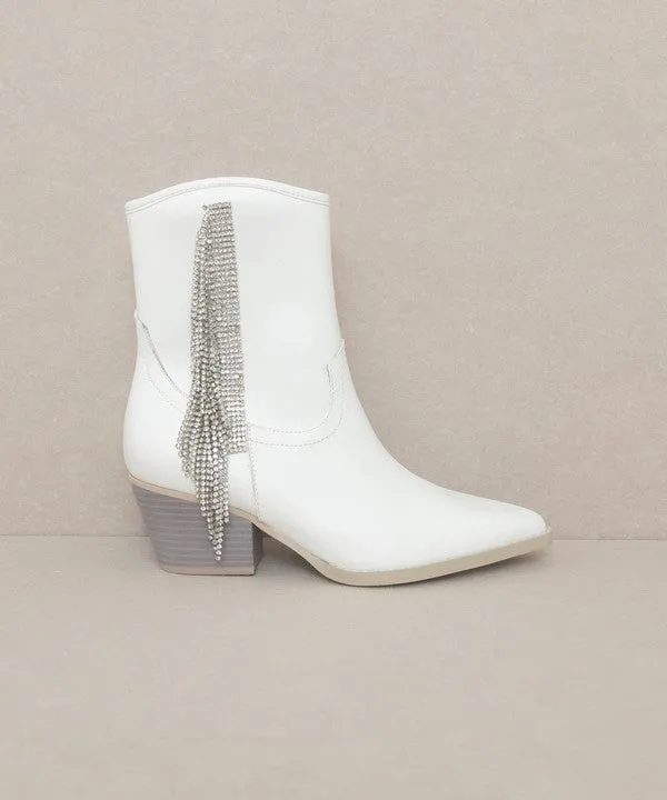 Glamorous Rhinestone Fringe Ankle Cowboy Boot