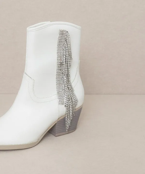 Glamorous Rhinestone Fringe Ankle Cowboy Boot