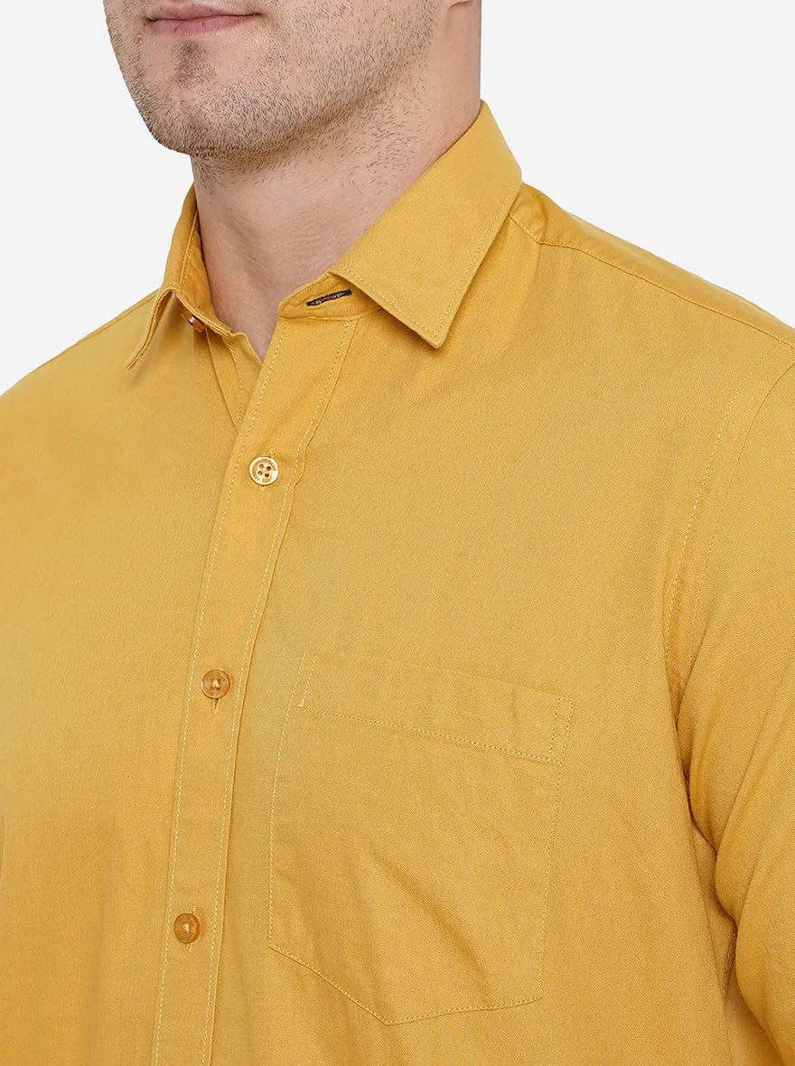Golden Yellow Solid Slim Fit Casual Shirt | JadeBlue