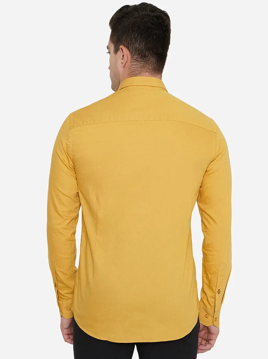 Golden Yellow Solid Slim Fit Casual Shirt | JadeBlue