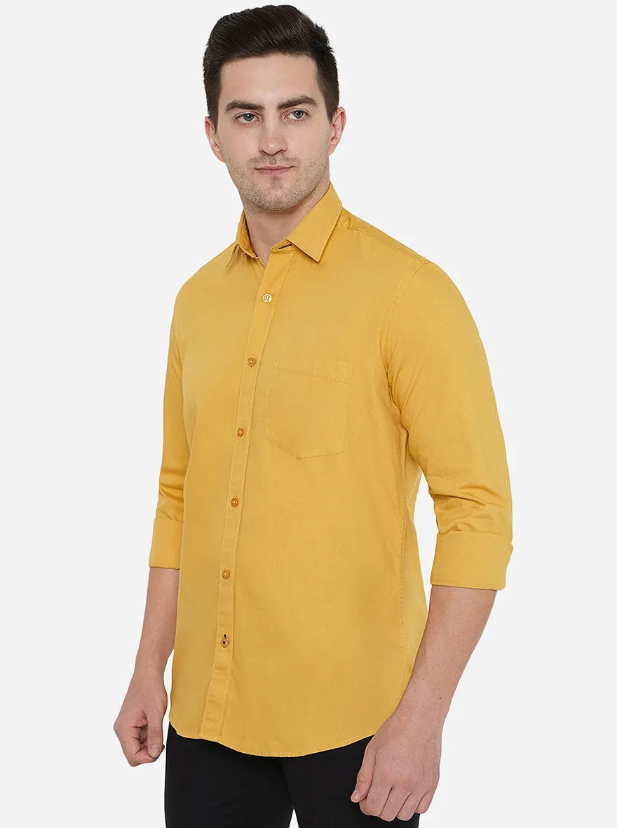 Golden Yellow Solid Slim Fit Casual Shirt | JadeBlue