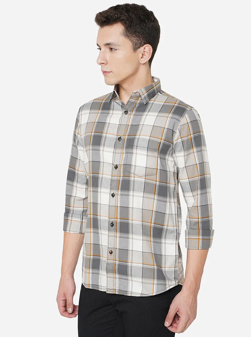 Grey & Orange Checked Slim Fit Semi Casual Shirt | JadeBlue