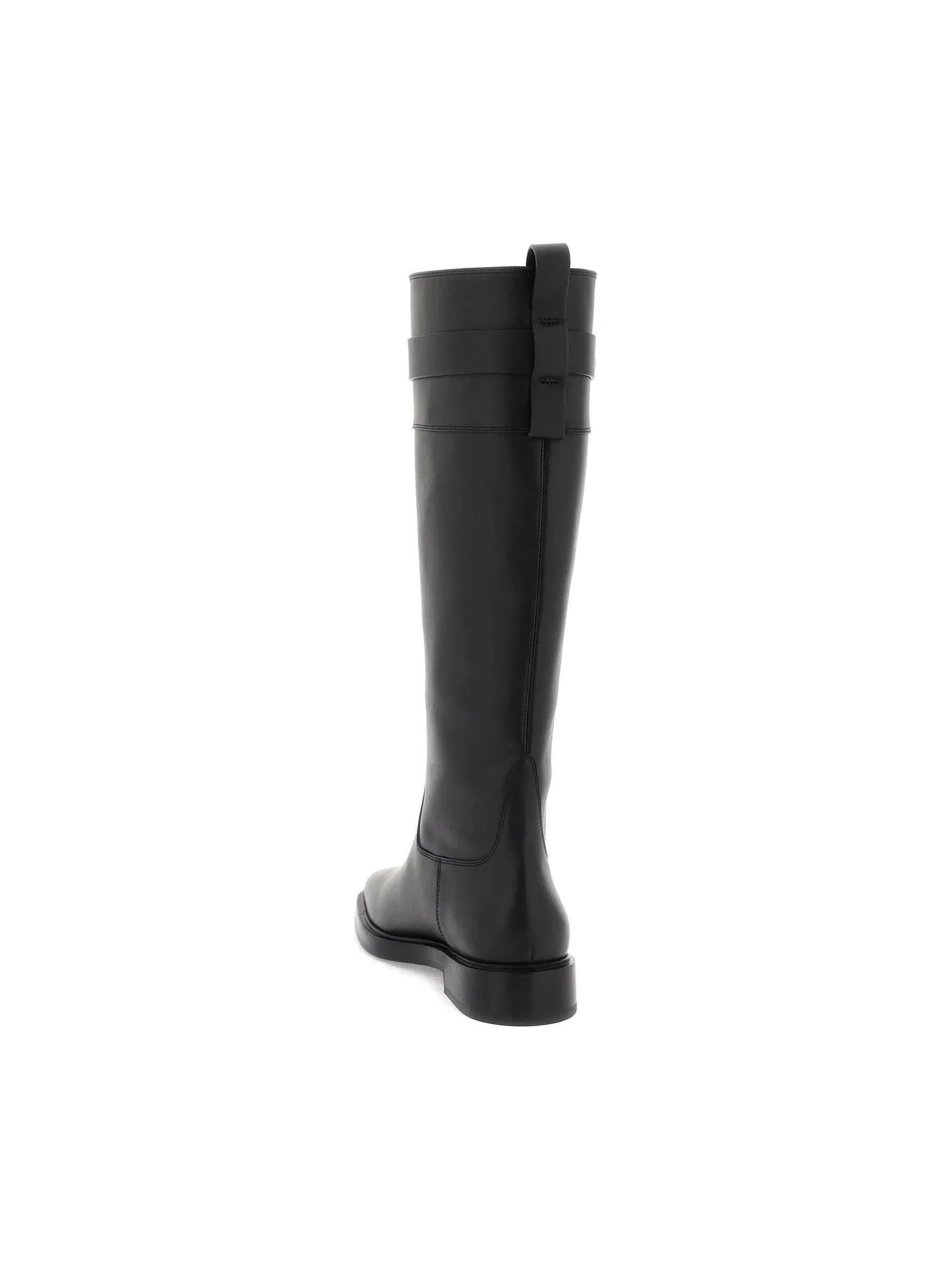 Hug Buckle Leather Knee-High Boots