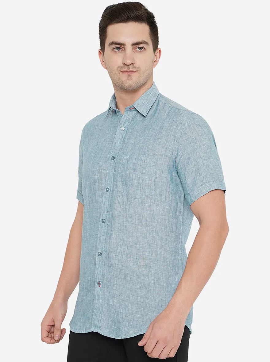 Ice Blue Solid Slim Fit Casual Shirt | JadeBlue