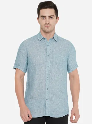 Ice Blue Solid Slim Fit Casual Shirt | JadeBlue