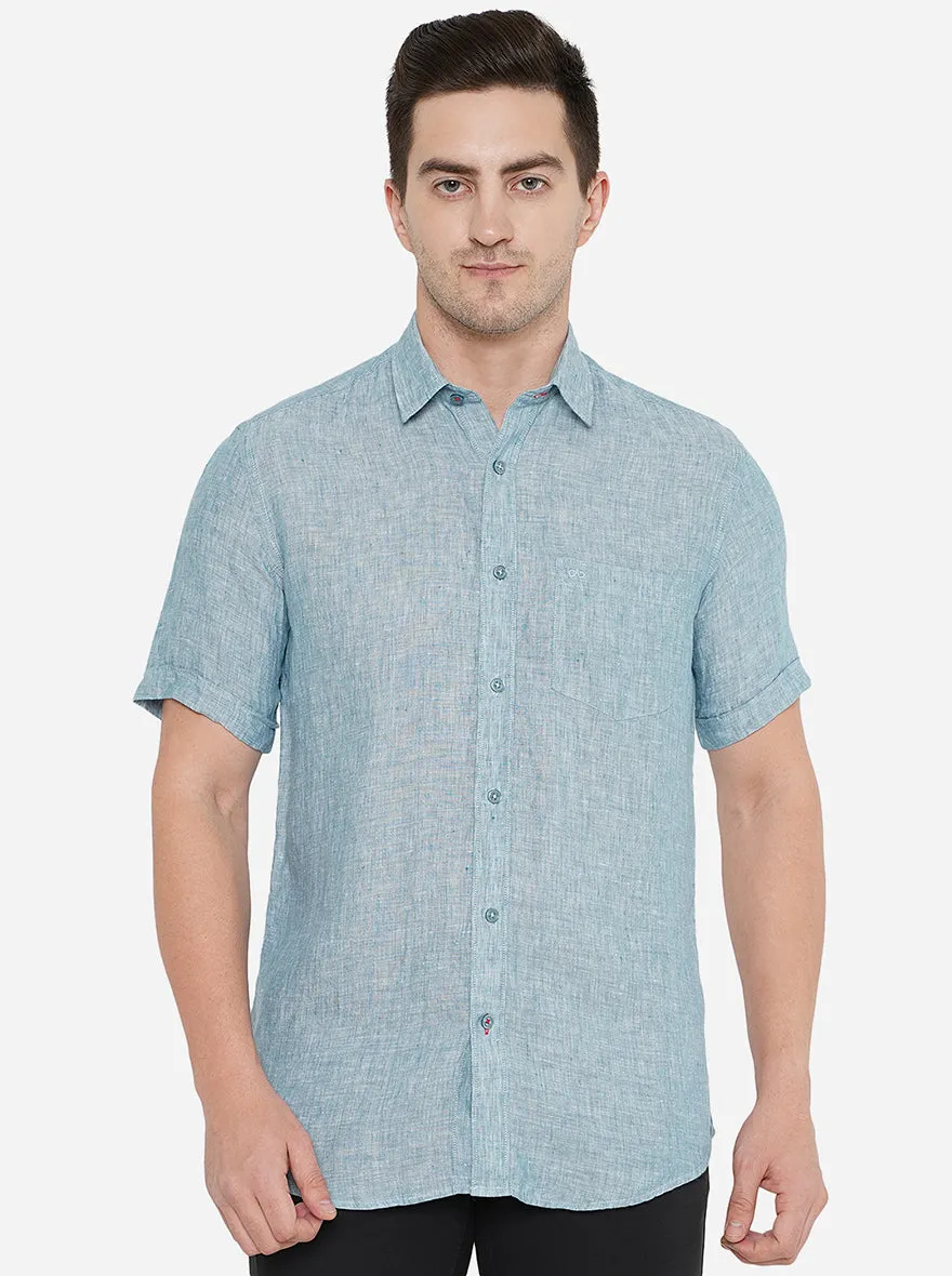 Ice Blue Solid Slim Fit Casual Shirt | JadeBlue