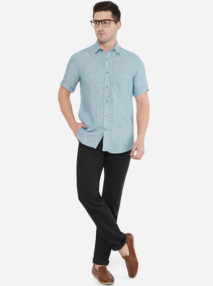Ice Blue Solid Slim Fit Casual Shirt | JadeBlue