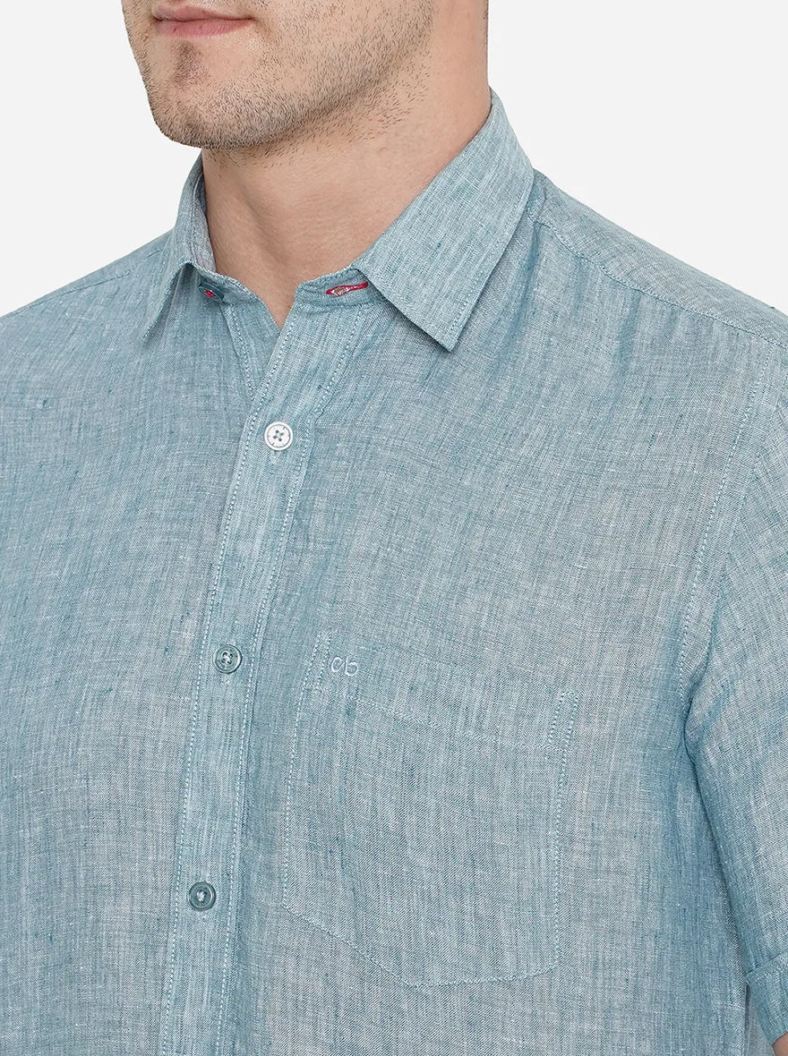 Ice Blue Solid Slim Fit Casual Shirt | JadeBlue