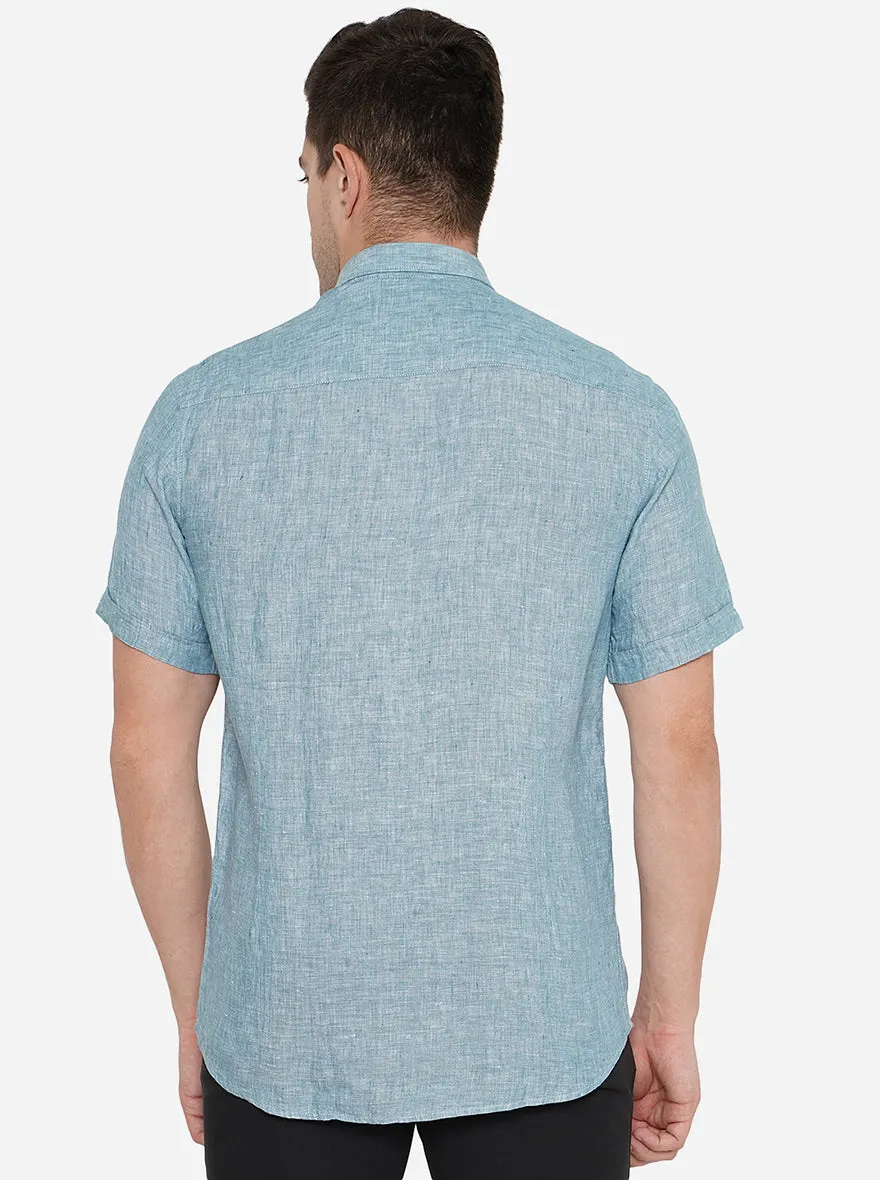 Ice Blue Solid Slim Fit Casual Shirt | JadeBlue