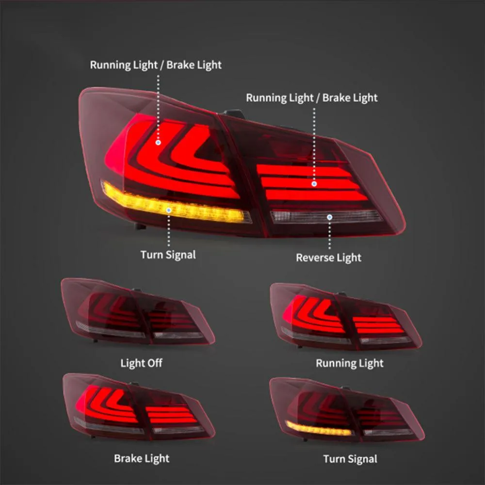 LED Tail Light Assembly With Sequential Turn Signal For 2013-2017 Honda Accord 9th Gen Sedan
