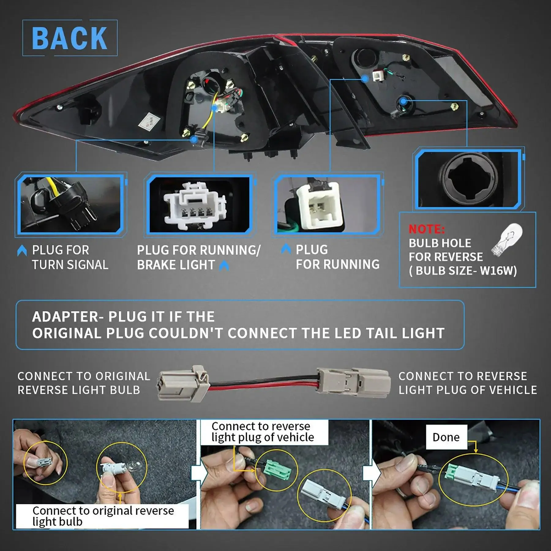 LED Tail Light Assembly With Sequential Turn Signal For 2013-2017 Honda Accord 9th Gen Sedan
