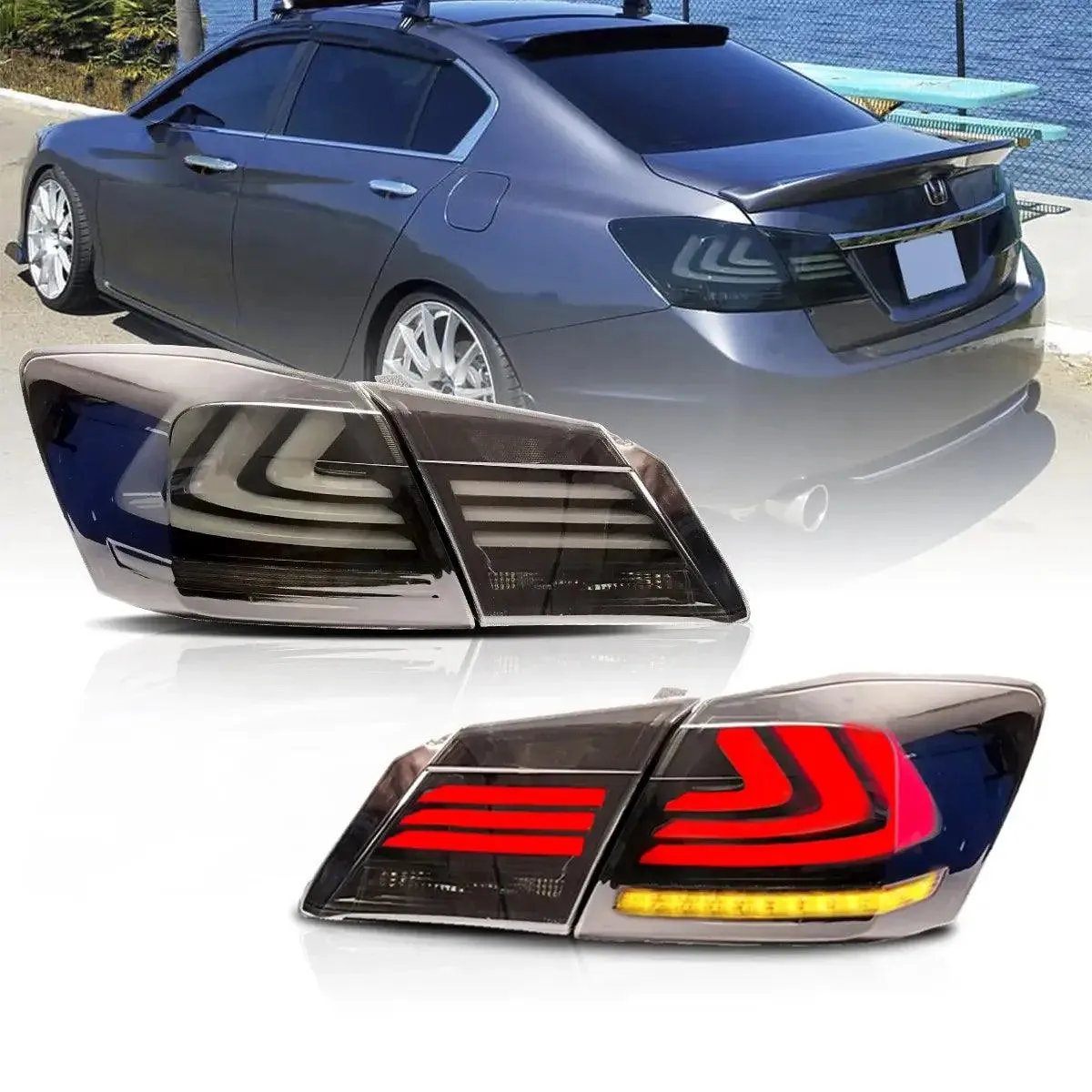LED Tail Light Assembly With Sequential Turn Signal For 2013-2017 Honda Accord 9th Gen Sedan
