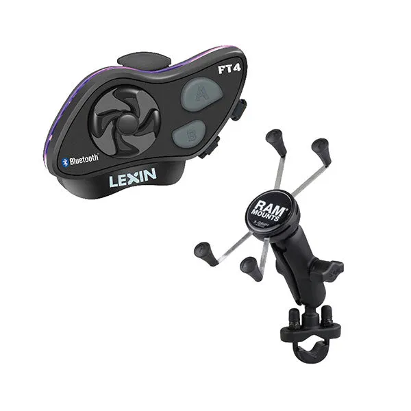 Lexin LX-FT4 Bluetooth With Large Ram Mount Kit (LX-FT4 Large Ram)