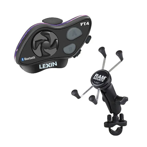 Lexin LX-FT4 Bluetooth With Ram Mounts X-Grip Kit (LXFT4Ramkit1)