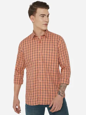 Light Orange Checked Slim Fit Casual Shirt | JadeBlue