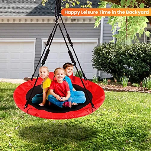 LITTLELOGIQ Saucer Tree Swing for Kids, 40 Inch Outdoor Swing Sets for Backyard, Round Flying Swing Seat with 2 Hanging Straps, 700lb Capacity, Adjustable Ropes, Gift for Adults, Boys, Girls - Red