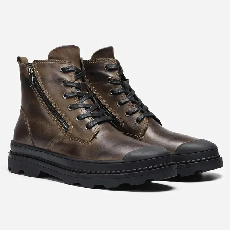 Men's Durable Fleece Vegan Leather Boots with Zipper | Perfect for All Seasons